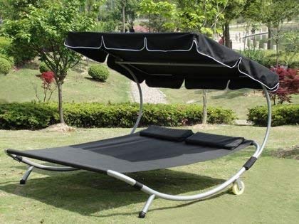 Loywe Sonnenliege Doppelliege mit Dach für 2-Personen Doppel Gartenliege mit Sonnendach für Garten oder Balkon ，200x195x145cm LW22-Schwarz - 2