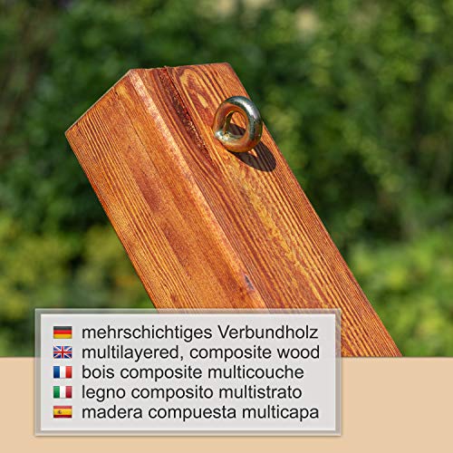 Ampel 24 Outdoor Hängematte mit Gestell Madagaskar 400 cm und Sicherung, Hängemattengestell Holz sibirische Lärche | Stabhängematte wollweiß Baumwolle - 8
