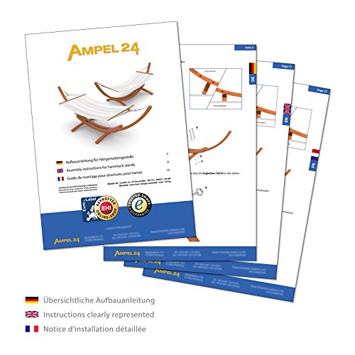 Ampel 24 Outdoor Hängematte mit Gestell Madagaskar 400 cm und Sicherung, Hängemattengestell Holz sibirische Lärche | Stabhängematte wollweiß Baumwolle - 9
