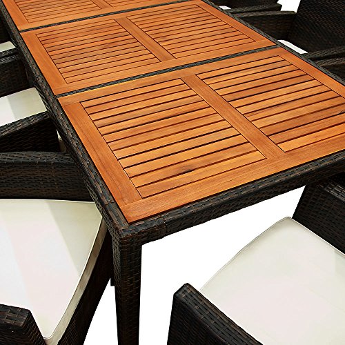 Deuba Poly Rattan Sitzgruppe Garten 8 Breite Stühle 7cm Auflagen Gartentisch Akazie Holz 8 Personen Gartenmöbel Set Braun - 6