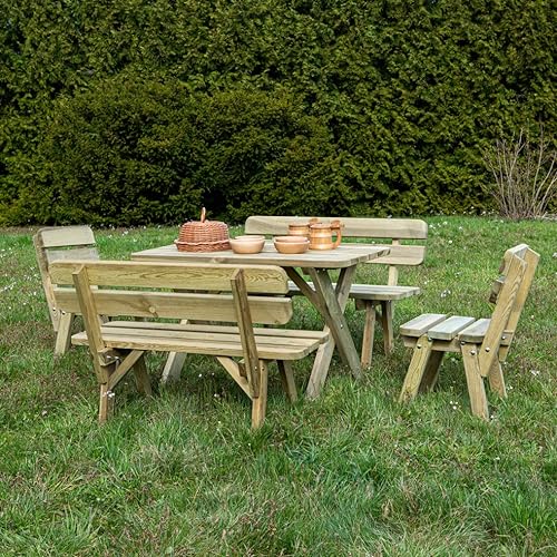 PLATAN ROOM Gartenmöbel aus Kiefernholz 120 cm / 150 cm / 170 cm breit Gartenbank Gartentisch Kiefer Holz massiv Imprägniert (Set 2 (Tisch + 2 Bänke + 2 Stühle), 170 cm) - 2