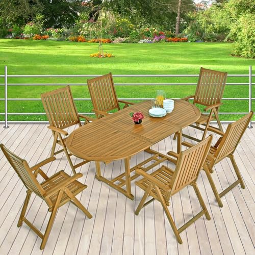 Casaria Sitzgruppe Vanamo 6+1 FSC®-zertifiziertes Eukalyptusholz klappbar 7-TLG Tisch Sitzgarnitur Holz Gartenmöbel Garten Set - 3