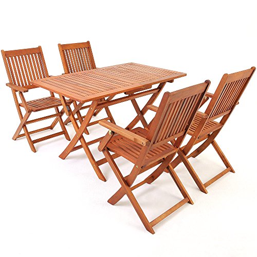 Deuba Sitzgruppe Sydney 4+1 FSC®-zertifiziertes Akazienholz 5-TLG Tisch klappbar Sitzgarnitur Holz Garten Möbel Set