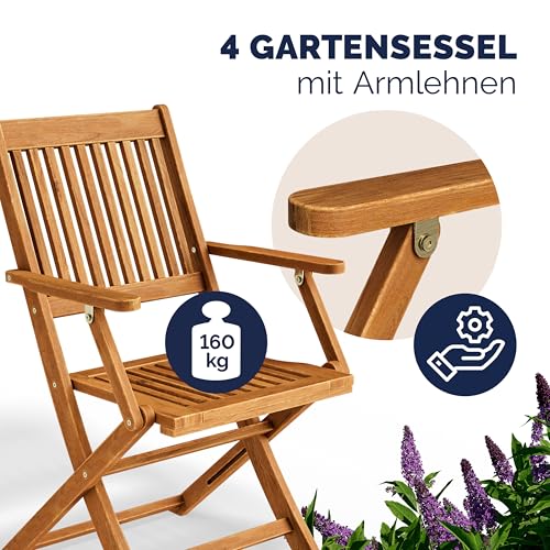 Deuba Sitzgruppe Sydney 4+1 FSC®-zertifiziertes Akazienholz 5-TLG Tisch klappbar Sitzgarnitur Holz Garten Möbel Set - 3