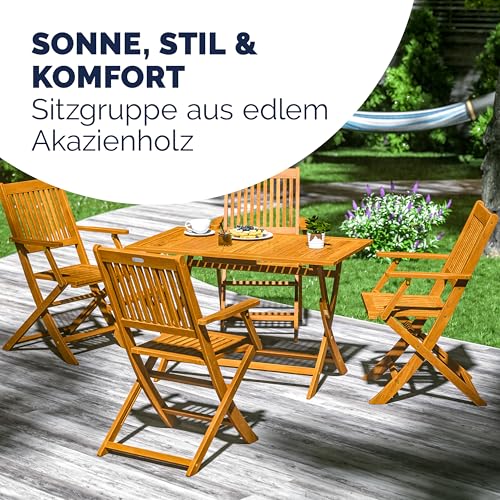 Deuba Sitzgruppe Sydney 4+1 FSC®-zertifiziertes Akazienholz 5-TLG Tisch klappbar Sitzgarnitur Holz Garten Möbel Set - 7