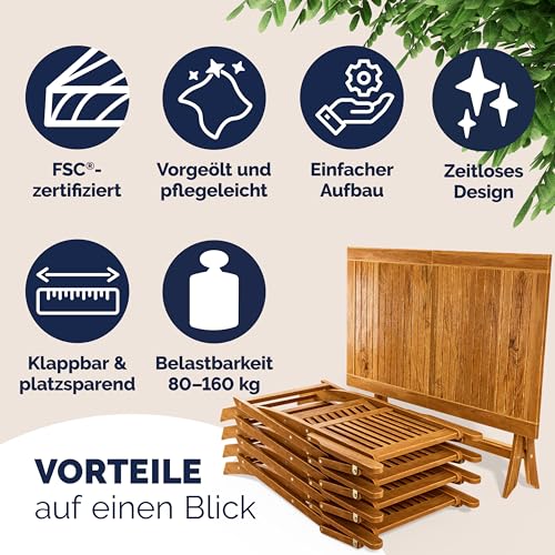 Deuba Sitzgruppe Sydney 4+1 FSC®-zertifiziertes Akazienholz 5-TLG Tisch klappbar Sitzgarnitur Holz Garten Möbel Set - 8