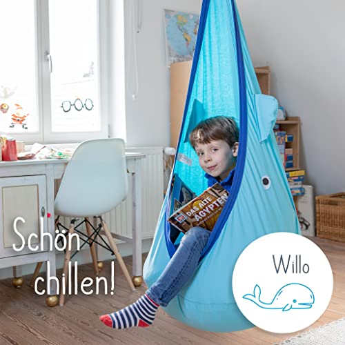 snuutje Hängehöhle für Kinder Willo der Wal (Schadstoff geprüft und GS-Zertifiziert, aus 100% Baumwolle, hält bis 80 kg, mit Zubehör) blau - 4