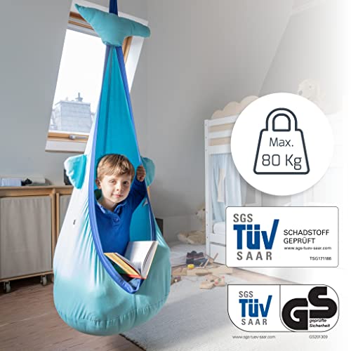 snuutje Hängehöhle für Kinder Willo der Wal (Schadstoff geprüft und GS-Zertifiziert, aus 100% Baumwolle, hält bis 80 kg, mit Zubehör) blau - 6