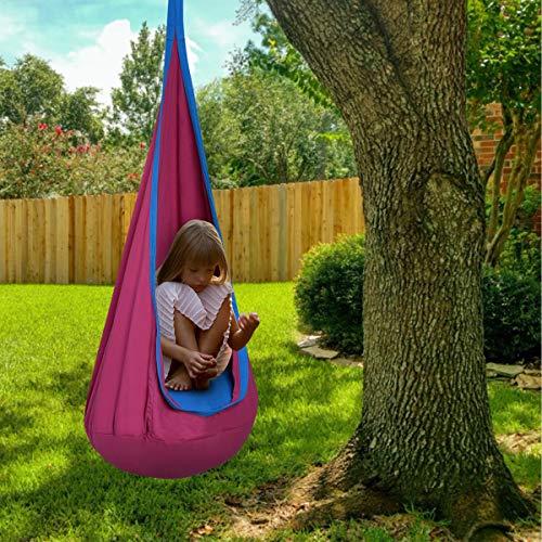 DREAMADE Hängehöhle für Kinder, Hängesessel Kinderhängesitz für innen und draußen, Kinder Hängesack als Fly Schaukel, Kinderhängeplatz Hängeschaukel mit Sitzkissen, max. 80kg belastbar (Rosa) - 2
