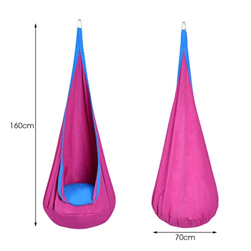 DREAMADE Hängehöhle für Kinder, Hängesessel Kinderhängesitz für innen und draußen, Kinder Hängesack als Fly Schaukel, Kinderhängeplatz Hängeschaukel mit Sitzkissen, max. 80kg belastbar (Rosa) - 5