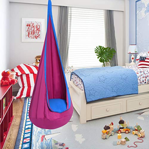 DREAMADE Hängehöhle für Kinder, Hängesessel Kinderhängesitz für innen und draußen, Kinder Hängesack als Fly Schaukel, Kinderhängeplatz Hängeschaukel mit Sitzkissen, max. 80kg belastbar (Rosa) - 6