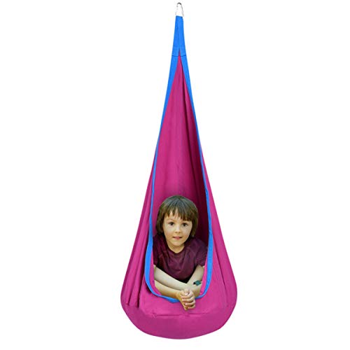 DREAMADE Hängehöhle für Kinder, Hängesessel Kinderhängesitz für innen und draußen, Kinder Hängesack als Fly Schaukel, Kinderhängeplatz Hängeschaukel mit Sitzkissen, max. 80kg belastbar (Rosa) - 8