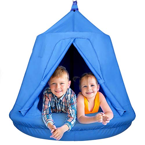 amzdeal Hängesessel für Kinder mit Aufblasbarem Kissen, Nestschaukel Hängematte Kinder Hängesessel Hängehöhle Hammock Outdoor & Indoor Wasserdicht Hängenest Schaukelstuhl, Belastbar bis 100Kg (Blau) - 5