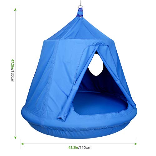 amzdeal Hängesessel für Kinder mit Aufblasbarem Kissen, Nestschaukel Hängematte Kinder Hängesessel Hängehöhle Hammock Outdoor & Indoor Wasserdicht Hängenest Schaukelstuhl, Belastbar bis 100Kg (Blau) - 7