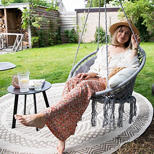 VITA5 Hängesessel mit Kissen, Bücherfach & Abdeckhaube – Hängestuhl für Erwachsene & Kinder -Belastbar bis 150 kg – Hängesessel Outdoor & Indoor (Wohn & Kinderzimmer, Garten) (Grau) - 11