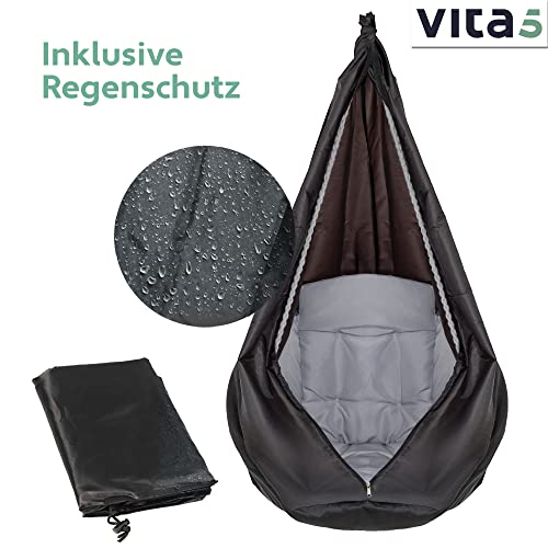 VITA5 Hängesessel mit Kissen, Bücherfach & Abdeckhaube – Hängestuhl für Erwachsene & Kinder -Belastbar bis 150 kg – Hängesessel Outdoor & Indoor (Wohn & Kinderzimmer, Garten) (Grau) - 5