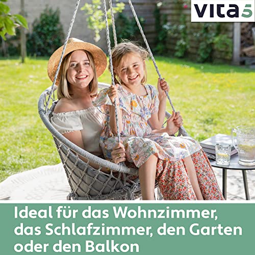 VITA5 Hängesessel mit Kissen, Bücherfach & Abdeckhaube – Hängestuhl für Erwachsene & Kinder -Belastbar bis 150 kg – Hängesessel Outdoor & Indoor (Wohn & Kinderzimmer, Garten) (Grau) - 9