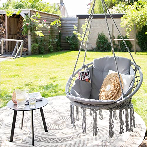 VITA5 Hängesessel mit Kissen, Bücherfach & Abdeckhaube – Hängestuhl für Erwachsene & Kinder -Belastbar bis 150 kg – Hängesessel Outdoor & Indoor (Wohn & Kinderzimmer, Garten) (Grau) - 10