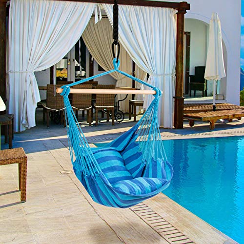RELAX4LIFE Hängesessel, Hängesitz mit 2 abnehmbaren Kissen, Hängestuhl mit dickem Seil, Hängeschaukel für Kinder & Erwachsene, für Balkon & Wohnzimmer, bis zu 160 kg belastbar, waschbar (Hellblau) - 3