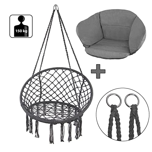 Montafox Hängesessel Hängekorb Hängestuhl Kissen Boho Hängesitz Kissen Kinder Erwachsene, Farbe:Grau - 2