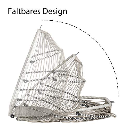 Sekey Polyrattan Hängesessel mit Gestell, Garten Hängestuhl inkl. Sitzkissen und Rückenkissen für Balkon, Grau XXL - 5