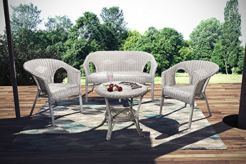 Rattanmöbel-Set Chris – 4-teilig (Rattansessel, Rattansofa, Tisch) – Weiß - 2
