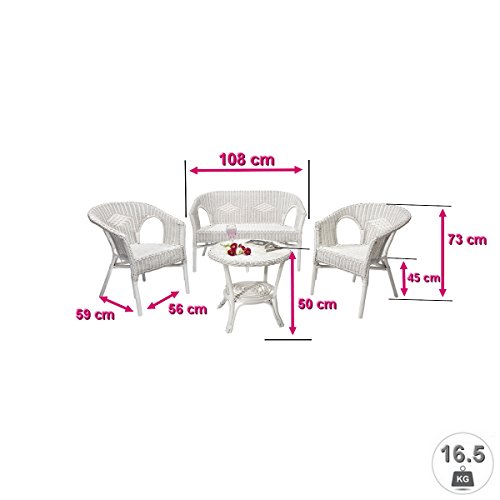 Rattanmöbel-Set Chris – 4-teilig (Rattansessel, Rattansofa, Tisch) – Weiß - 3