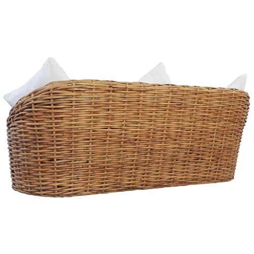 vidaXL Sofa 3-Sitzer mit Polstern Loungesofa Couch Rattansofa Rattanmöbel Sitzmöbel Wohnzimmer Möbel Schlafzimmer Tagesbett Natürliches Rattan - 5