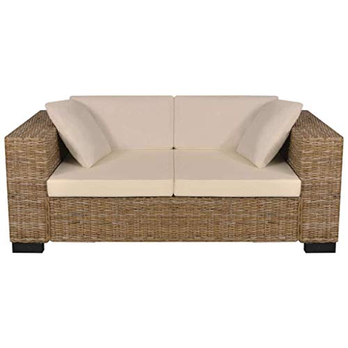 Zora Walter 7-TLG. 2-Sitzer Sofa Set Echtes Rattan Couch Schlafsofa Bettsofa Mit 2 x Sitzkissen,2 x R¨¹ckenkissen,2 x Sofakissen - 2