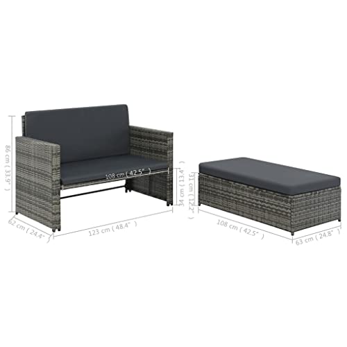 vidaXL Gartensofa 5-TLG. Poly Rattan Grau Lounge Gartenmöbel Gartenset Bank - 9