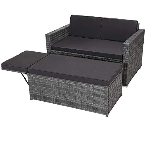 Casaria Poly Rattan Lounge Sofa 2 Sitzer Gartensofa mit Sitztruhe 7cm Auflagen Outdoor Couch Gartenliege Wetterfest Grau - 2