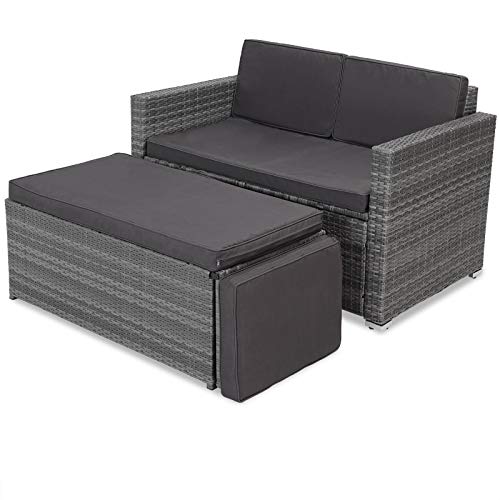 Casaria Poly Rattan Lounge Sofa 2 Sitzer Gartensofa mit Sitztruhe 7cm Auflagen Outdoor Couch Gartenliege Wetterfest Grau - 3