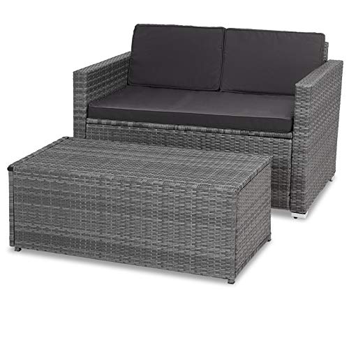 Casaria Poly Rattan Lounge Sofa 2 Sitzer Gartensofa mit Sitztruhe 7cm Auflagen Outdoor Couch Gartenliege Wetterfest Grau - 5
