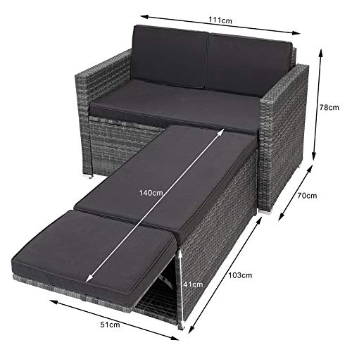 Casaria Poly Rattan Lounge Sofa 2 Sitzer Gartensofa mit Sitztruhe 7cm Auflagen Outdoor Couch Gartenliege Wetterfest Grau - 8