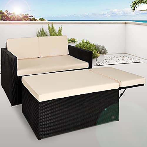 Deuba Poly Rattan Lounge Sofa 2 Sitzer Sitztruhe mit Stauraum Dicke Auflagen Relaxliege Sonnenliege Couch Set Schwarz - 2