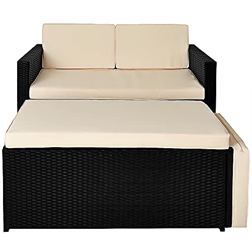 Deuba Poly Rattan Lounge Sofa 2 Sitzer Sitztruhe mit Stauraum Dicke Auflagen Relaxliege Sonnenliege Couch Set Schwarz - 5