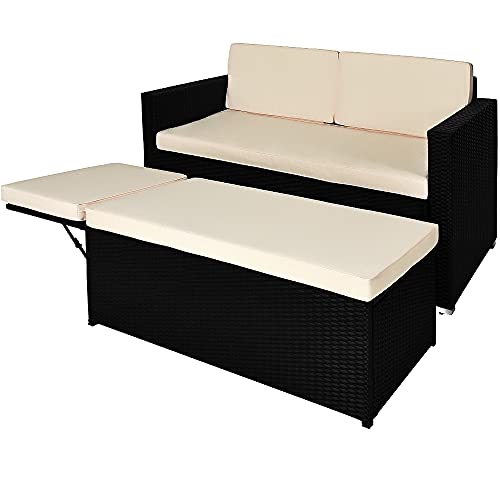 Deuba Poly Rattan Lounge Sofa 2 Sitzer Sitztruhe mit Stauraum Dicke Auflagen Relaxliege Sonnenliege Couch Set Schwarz - 8