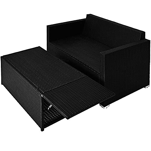Deuba Poly Rattan Lounge Sofa 2 Sitzer Sitztruhe mit Stauraum Dicke Auflagen Relaxliege Sonnenliege Couch Set Schwarz - 7