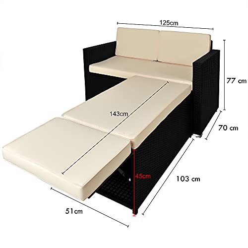 Deuba Poly Rattan Lounge Sofa 2 Sitzer Sitztruhe mit Stauraum Dicke Auflagen Relaxliege Sonnenliege Couch Set Schwarz - 8
