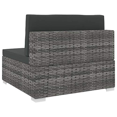Festnight Mittelsofa mit Auflagen Gartenmöbel Sofa Gartensofa mit Sitzpolster & Rückenpolster Rattansofa Rattanmöbel Lounge Outdoor Sofagarnitur Sofa-Mittelstück Poly Rattan Grau 70 x 70 x 52,5 cm - 2