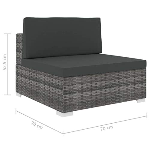 Festnight Mittelsofa mit Auflagen Gartenmöbel Sofa Gartensofa mit Sitzpolster & Rückenpolster Rattansofa Rattanmöbel Lounge Outdoor Sofagarnitur Sofa-Mittelstück Poly Rattan Grau 70 x 70 x 52,5 cm - 4
