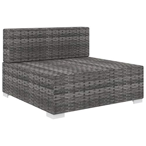 Festnight Mittelsofa mit Auflagen Gartenmöbel Sofa Gartensofa mit Sitzpolster & Rückenpolster Rattansofa Rattanmöbel Lounge Outdoor Sofagarnitur Sofa-Mittelstück Poly Rattan Grau 70 x 70 x 52,5 cm - 5
