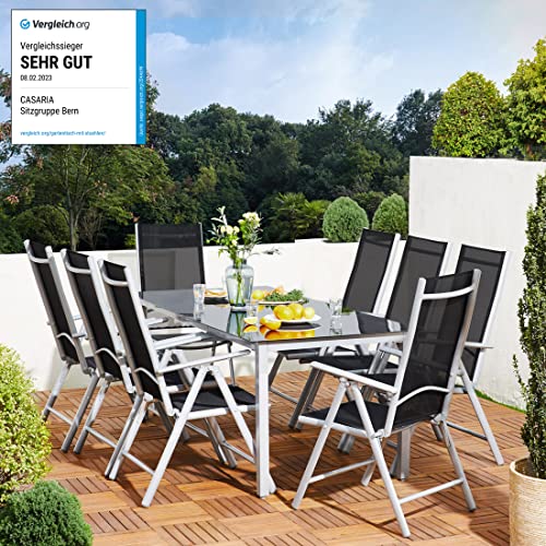 Deuba Sitzgruppe Bern 8+1 Aluminium 7-Fach verstellbare Hochlehner Stühle Tisch mit Sicherheitsglas Silber Garten Set - 3