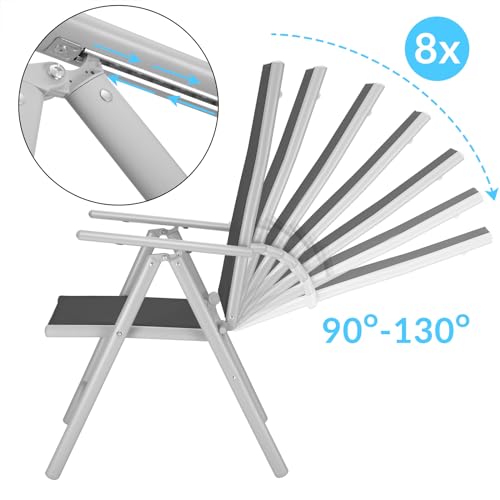 Deuba Sitzgruppe Bern 8+1 Aluminium 7-Fach verstellbare Hochlehner Stühle Tisch mit Sicherheitsglas Silber Garten Set - 5