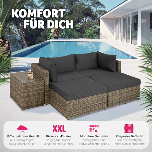 TecTake 800694 Aluminium Polyrattan Multifunktions Luxus Loungegruppe Gartensofa mit Tisch, für Garten oder Terrasse, vielseitig kombinierbar, inkl. Polster – Diverse Farben (Natur | Nr. 403168) - 4