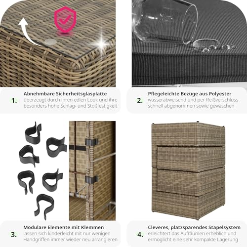 TecTake 800694 Aluminium Polyrattan Multifunktions Luxus Loungegruppe Gartensofa mit Tisch, für Garten oder Terrasse, vielseitig kombinierbar, inkl. Polster – Diverse Farben (Natur | Nr. 403168) - 5