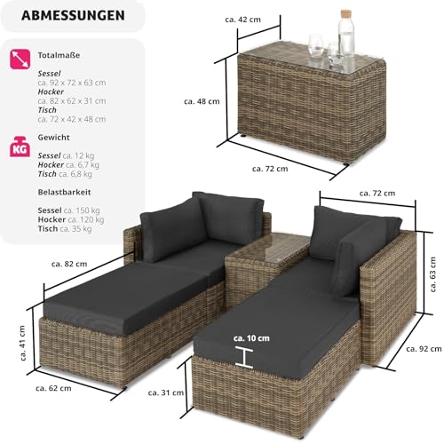 TecTake 800694 Aluminium Polyrattan Multifunktions Luxus Loungegruppe Gartensofa mit Tisch, für Garten oder Terrasse, vielseitig kombinierbar, inkl. Polster – Diverse Farben (Natur | Nr. 403168) - 6