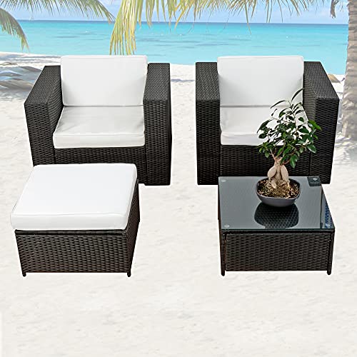 XXL Balkon Lounge Set für Balkon und Terrase erweiterbar – Polyrattan Balkon Lounge Set – schwarz – Gartenmöbel Lounge Möbel Set Garnitur – Gartenlounge Set + Lounge Sessel + Hocker + Tisch + Kissen - 2