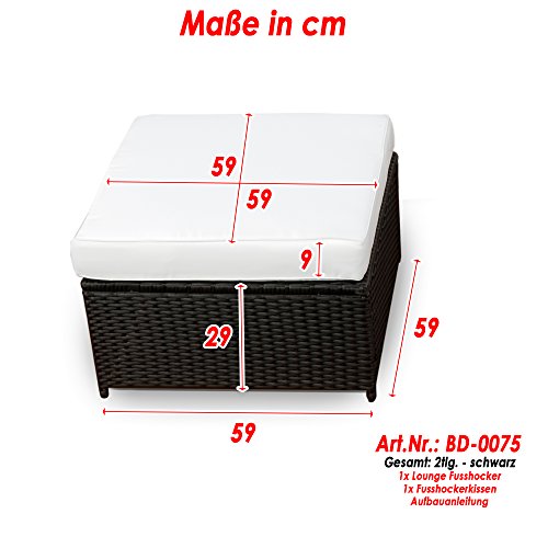 XXL Balkon Lounge Set für Balkon und Terrase erweiterbar – Polyrattan Balkon Lounge Set – schwarz – Gartenmöbel Lounge Möbel Set Garnitur – Gartenlounge Set + Lounge Sessel + Hocker + Tisch + Kissen - 7