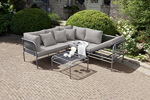 greemotion Loungeset Toulouse eisengrau/grau, Eckbank mit Tisch für In- und Outdoor, Bank mit Rückenverstellung, pflegeleichtes Streckmetallgestell, Sitzelemente einfach umzustellen, ca. 5 Sitzplätze - 16